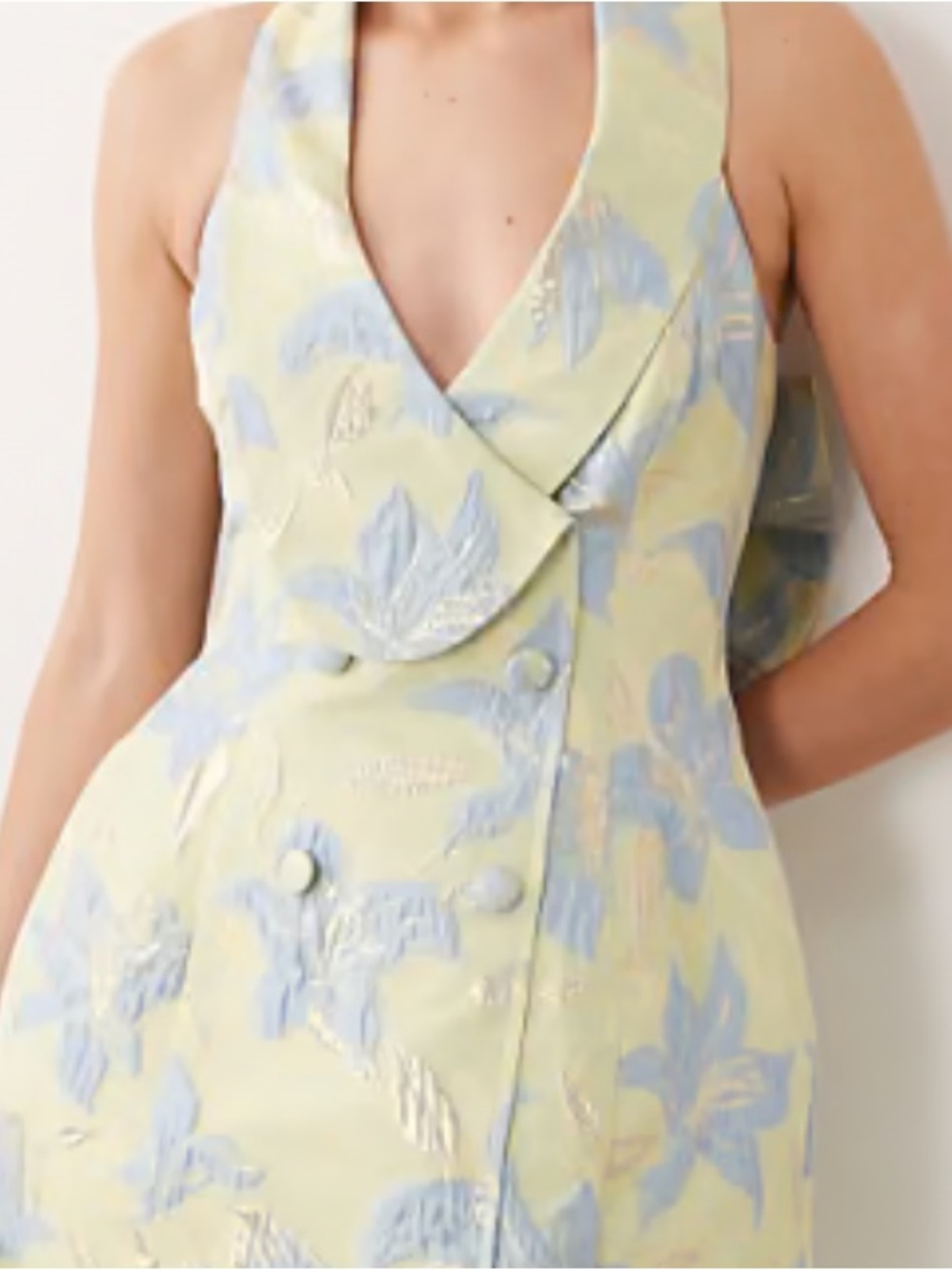 ASOS LUXE Tailored Mini Dress in Yellow and Blue Jacquard Floral NWT Size 14 - Picture 5 of 8